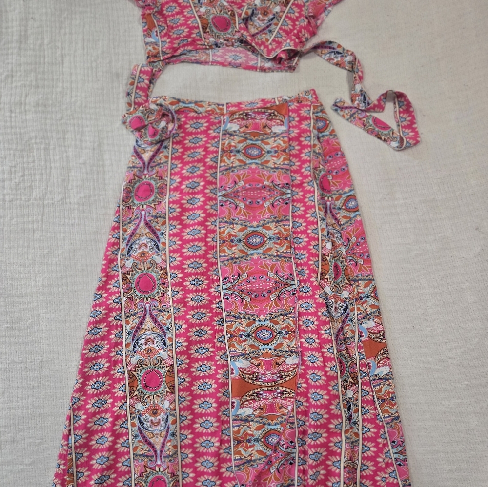 SHEIN Pink and Blue Floral Skirt Set